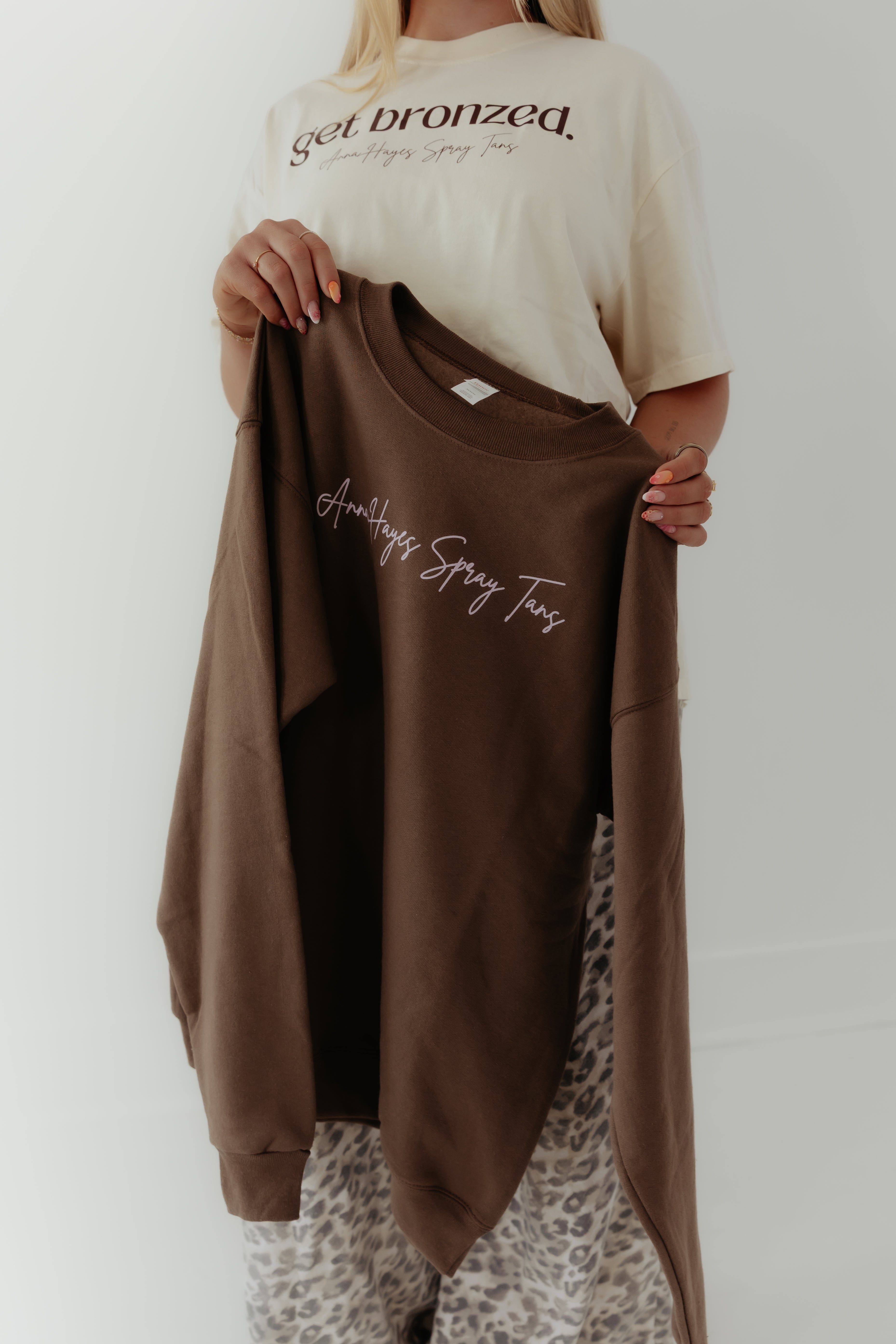 Anna Hayes Spray Tans Brown Crewneck